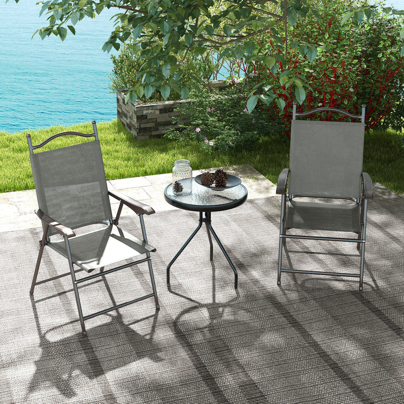 Set of 2 Folding Garden Chairs with Breathable Mesh Seats for Outdoor Use Dark Grey AOSOM