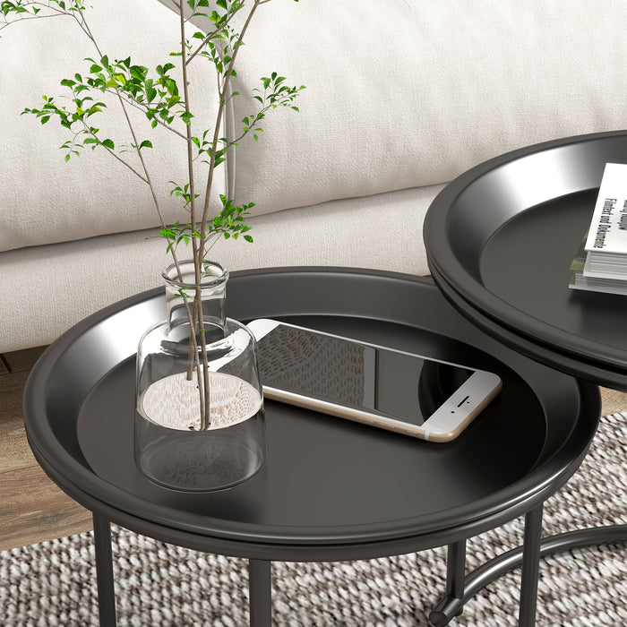 White Nesting Side Tables Set of 2 with Removable Tray Tops and Steel Frame