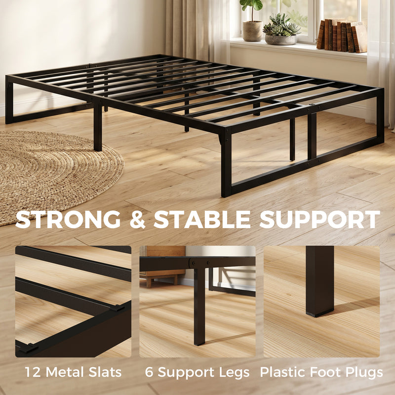 Double Bed Frame with Underbed Storage Space and Easy Assembly Black