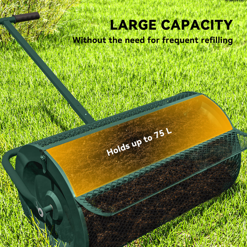24 Inch Garden Compost Spreader With Adjustable Handle For Seeding And Mulching Green