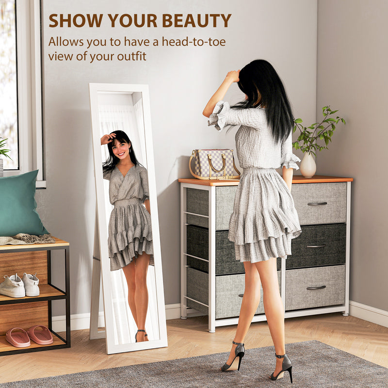 Full Length Wall Mirror 37 x 157 cm With Slim Frame For Bedroom Or Hallway White AOSOM