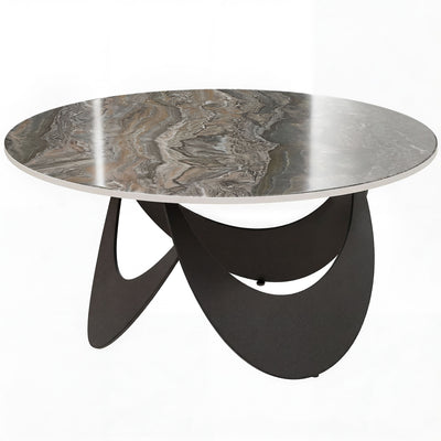 Round Coffee Table with Heat Resistant Sintered Stone Marble Effect Easy Clean Top for Living Room Brown & Black Homcom