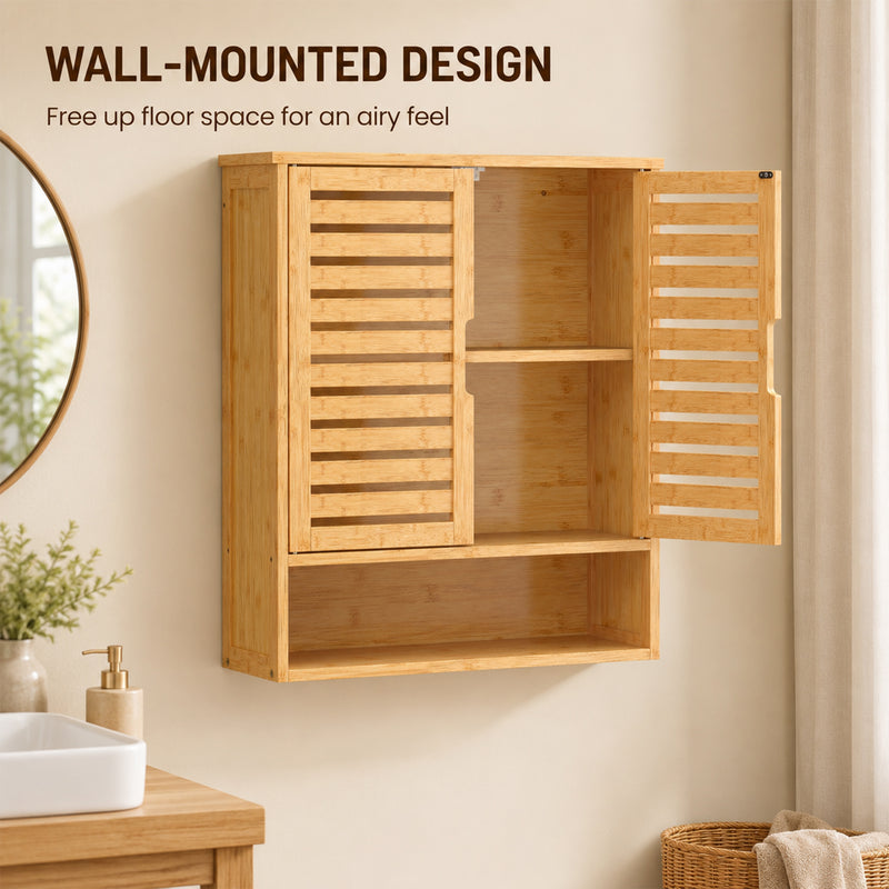 Bathroom Wall Cabinet with Adjustable Shelf and Open Storage for Organised Sinks Oak