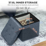 Foldable Storage Ottoman with Sherpa Fleece Top Ideal for Living Room Organisation Blue