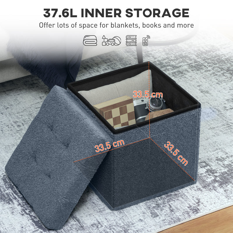 Foldable Storage Ottoman with Sherpa Fleece Top Ideal for Living Room Organisation Blue