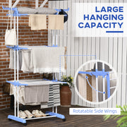 4 Tier Foldable Clothes Drying Rack With Wheels For Indoor And Outdoor Use, Blue