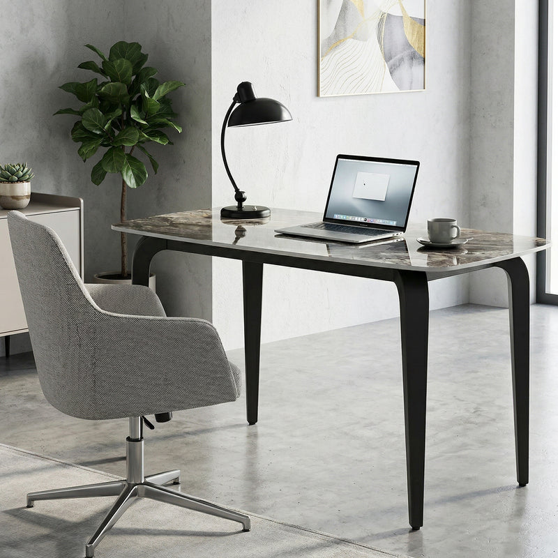 4 Seat Rectangular Dining Table with Sintered Stone Marble Effect Top Brown & Black 130x70cm