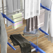 Folding Three Tier Clothes Airer With Side Arms And Wheels For Indoor Drying, Blue