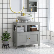 Under Sink Bathroom Cabinet with Double Doors and Shelves for Compact Storage Light Grey