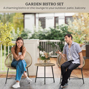 3 Piece Rattan Bistro Set with Acapulco Chairs and Glass Table for Garden Patio Balcony by Outsunny