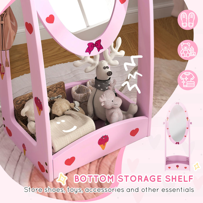 Kids Full Length Rotating Mirror with Storage Shelf Hot Pink by AIYAPLAY