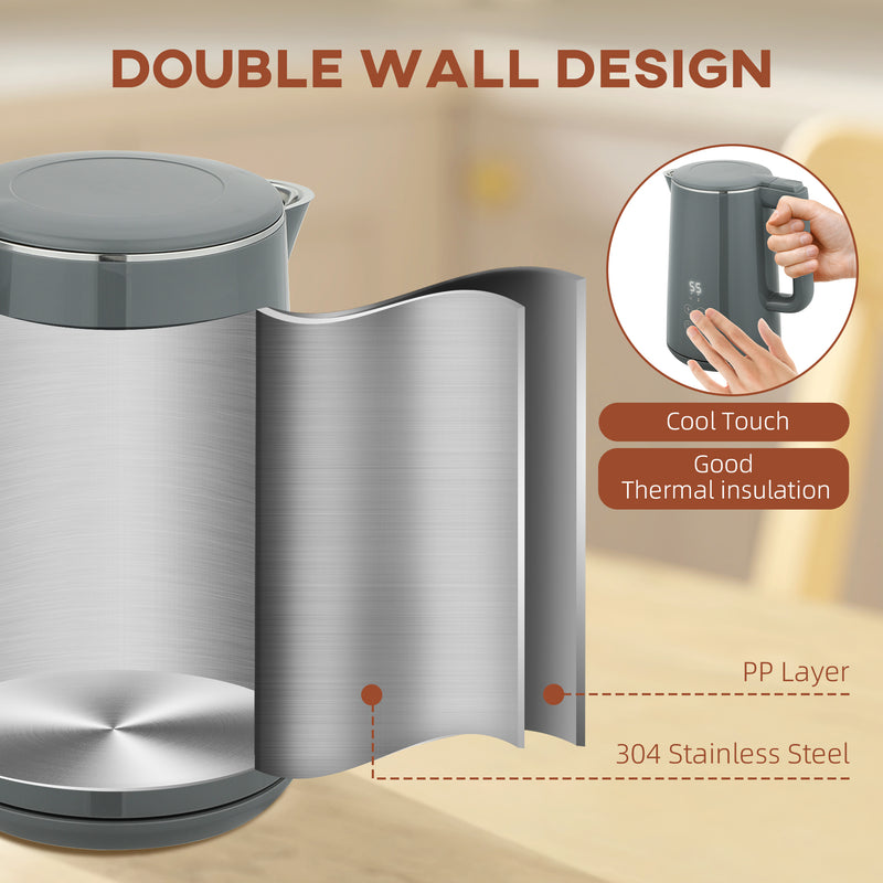 Grey Digital Kettle and 2 Slice Toaster Set with Fast Boil and LED Touch Controls