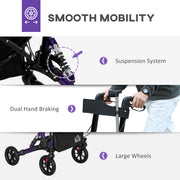 Lightweight Folding Rollator Walker with Seat Backrest Storage and Brakes for Seniors Purple by HOMCOM AOSOM