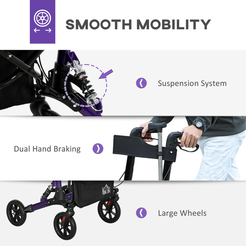 Lightweight Folding Rollator Walker with Seat Backrest Storage and Brakes for Seniors Purple by HOMCOM AOSOM