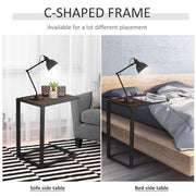 Set of 2 C Shape Sofa Side Tables with Metal Frame Ideal for Small Spaces, Brown and Black
