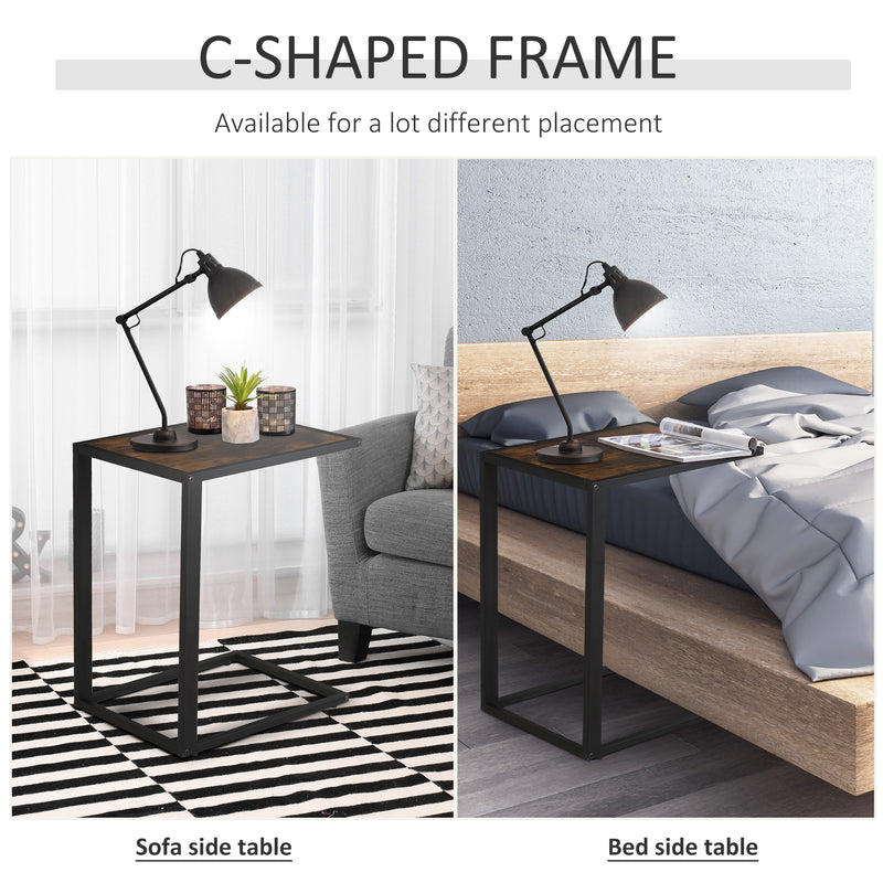 Set of 2 C Shape Sofa Side Tables with Metal Frame Ideal for Small Spaces, Brown and Black