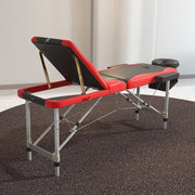 Portable 3 Section Aluminium Massage Table With Headrest and Carry Bag For Salons, Black and Red