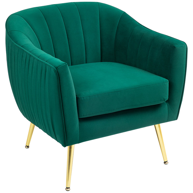Velvet Shell Back Accent Chair With Padded Seat For Living Room Or Bedroom Green