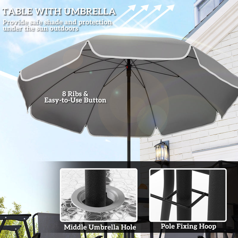 4 Seater Patio Dining Set With Parasol and Folding Chairs Grey by Outsunny