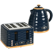 3000W Fast Boil Kettle and 4 Slice Toaster Set With Adjustable Browning Control Blue