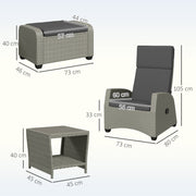 5pc Rattan Outdoor Lounger Furniture Set with Cushions in Charcoal Grey by Outsunny