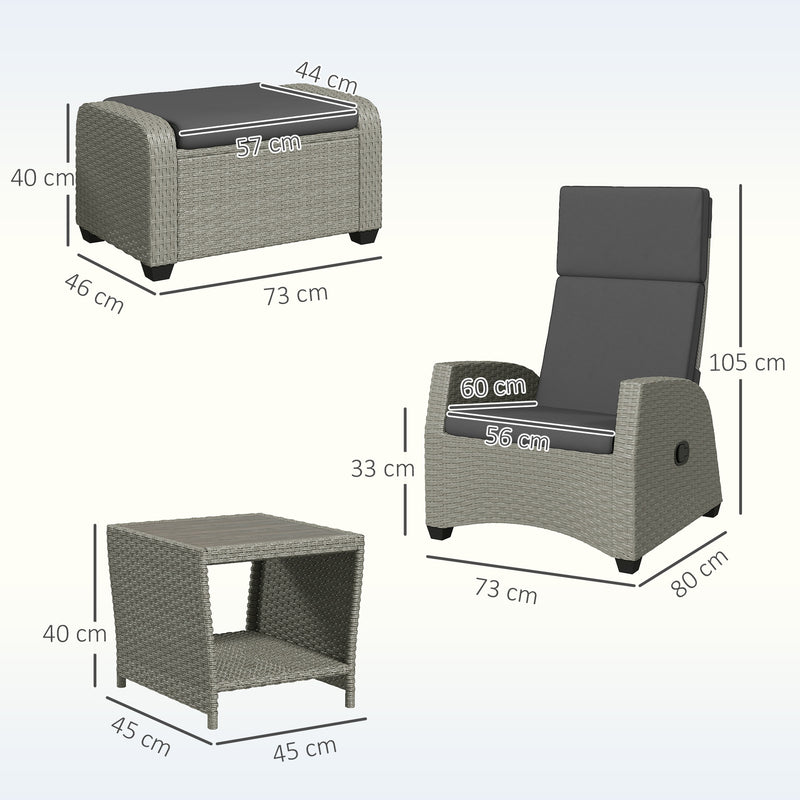 5pc Rattan Outdoor Lounger Furniture Set with Cushions in Charcoal Grey by Outsunny