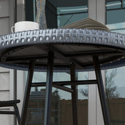 Grey Rattan Round Outdoor Side Table With Glass Top For Garden Or Patio