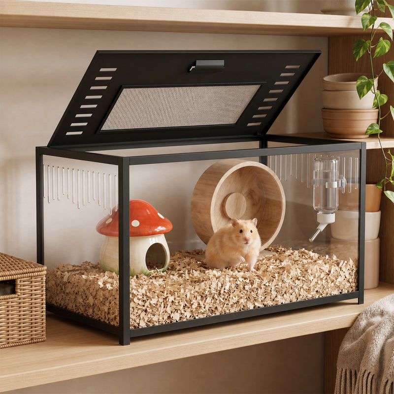 Hamster Cage With Deep Base for Digging and Easy Cleaning Black Transparent
