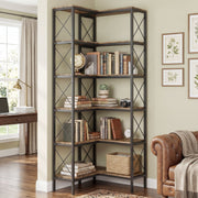 Corner Bookshelf with 5 Shelves for Space Saving Storage and Display Rustic Brown Homcom
