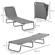 Set of 2 Folding Sun Loungers with Adjustable Backrest for Garden and Beach in Dark Grey by Outsunny