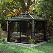 3m x 3m Hardtop Garden Gazebo with Polycarbonate Roof and Netting by Outsunny