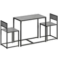 3 Piece Dining Table and Stool Set With Wood Effect Finish for Small Spaces, Charcoal Grey, 90L x 47W x 76H cm Homcom