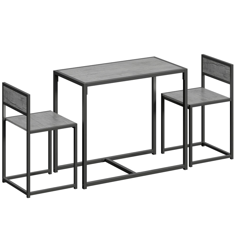 3 Piece Dining Table and Stool Set With Wood Effect Finish for Small Spaces, Charcoal Grey, 90L x 47W x 76H cm
