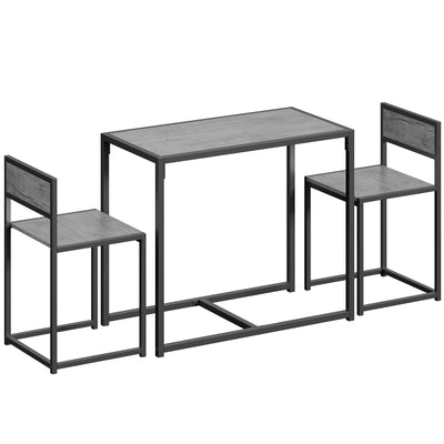 3 Piece Dining Table and Stool Set With Wood Effect Finish for Small Spaces, Charcoal Grey, 90L x 47W x 76H cm Homcom