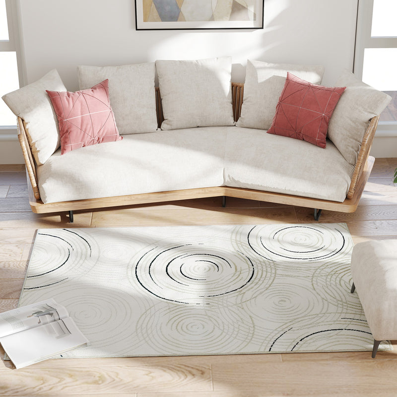 Machine Washable Swirl Pattern Area Rug for Living Room and Bedroom 170 x 120 cm, Cream White