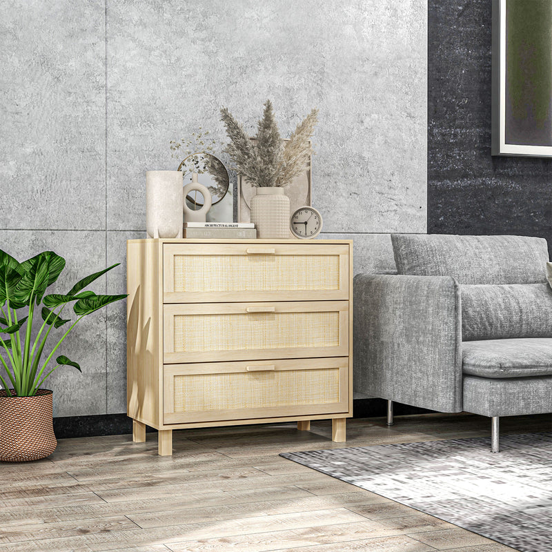 Bedroom Storage Set with 3 Drawer Chest and 2 Nightstands for a Calm Organised Space Natural Wood