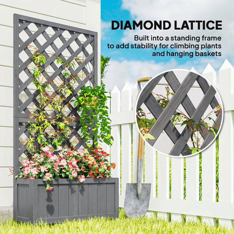 Wooden Planter Box with Trellis for Climbing Plants and Herbs Outdoor Grey