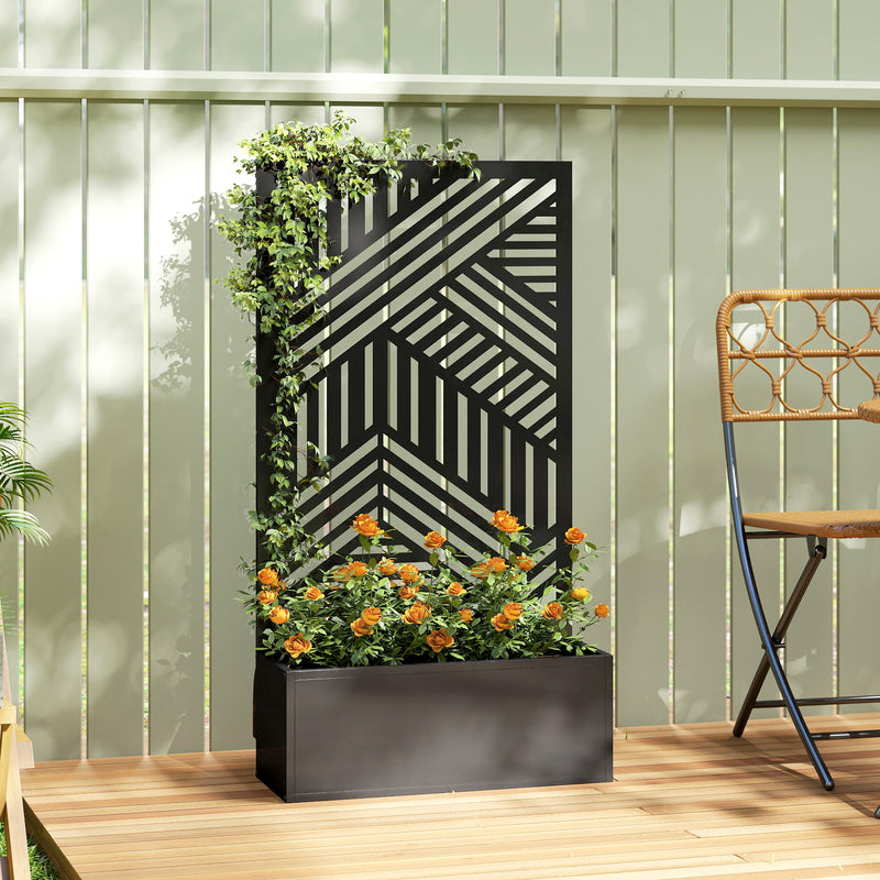 Metal Planter with Trellis for Climbing Plants and Privacy Screen Outdoor Black