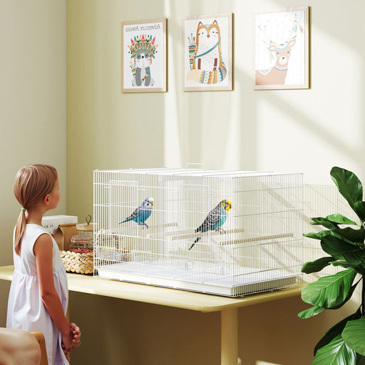 Large Bird Cage with Divider and Slide Out Tray for Budgies and Canaries White