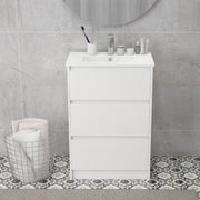 Bathroom Vanity Unit with Basin and 2 Drawers Floor Standing Sink Cabinet 600mm White