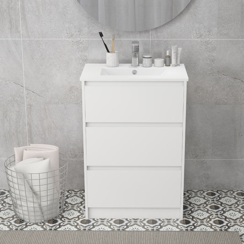 Bathroom Vanity Unit with Basin and 2 Drawers Floor Standing Sink Cabinet 600mm White