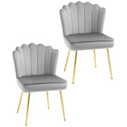 Set of 2 Velvet Dining Chairs with Gold Legs and Padded Backrest for Lounge Use Grey