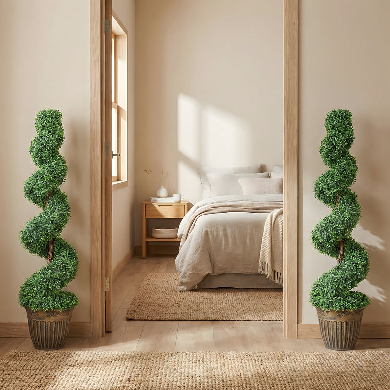 Artificial Spiral Boxwood Trees Set of 2 for Easy Year Round Greenery Indoors or Outdoors Green AOSOM