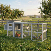 Chicken Coop for 3 to 4 Hens with Easy Clean Tray and Secure Outdoor Run Grey AOSOM