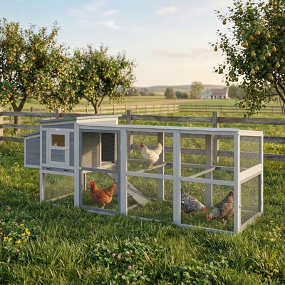Chicken Coop for 3 to 4 Hens with Easy Clean Tray and Secure Outdoor Run Grey AOSOM