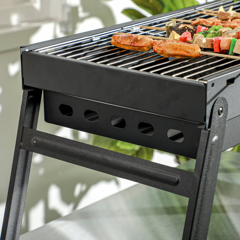 Portable Black Charcoal BBQ Grill with Folding Legs for Outdoor Cooking by Outsunny