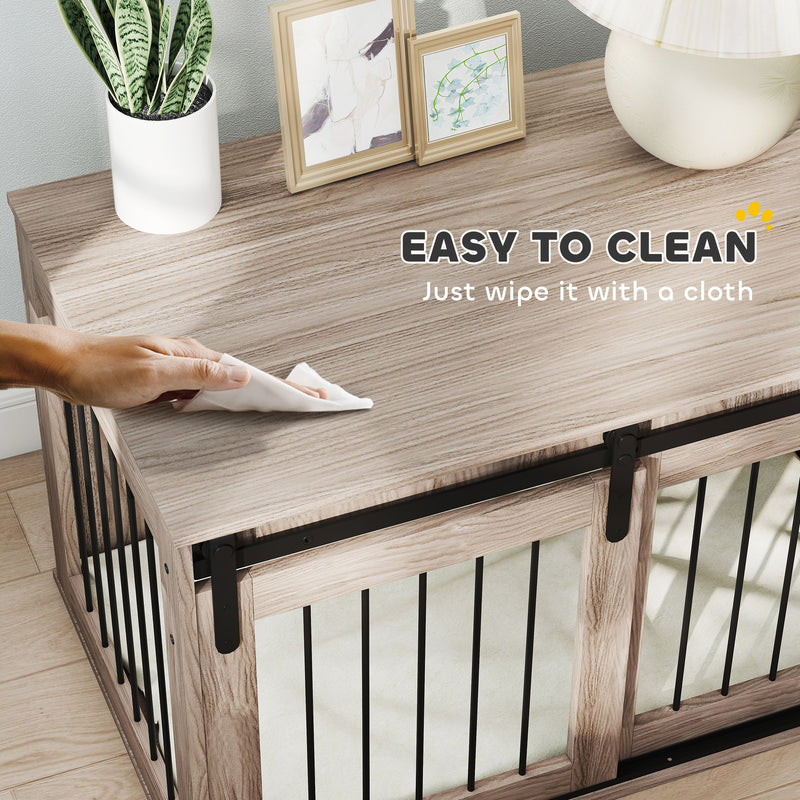 Large Dog Crate Furniture With Removable Cushion Doubles As Side Table, Brown