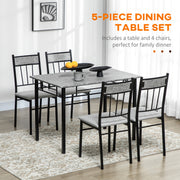 Five Piece Dining Table Set with Marble Effect Top for Modern Kitchens Grey Black