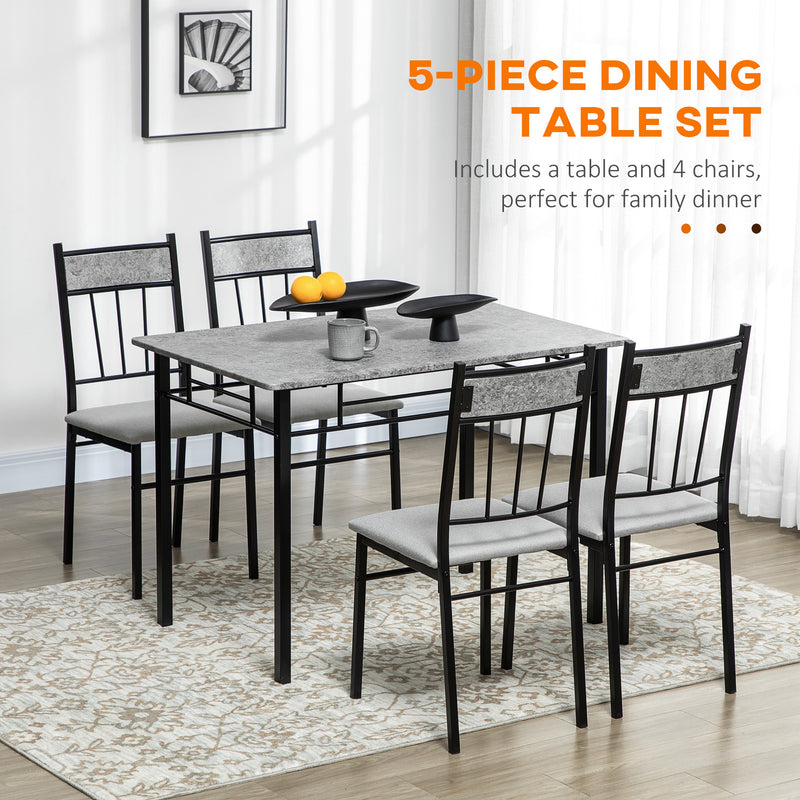 Five Piece Dining Table Set with Marble Effect Top for Modern Kitchens Grey Black