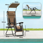 Set of 2 Zero Gravity Outdoor Reclining Chairs with Canopy Cup Holder and Cushion by Outsunny